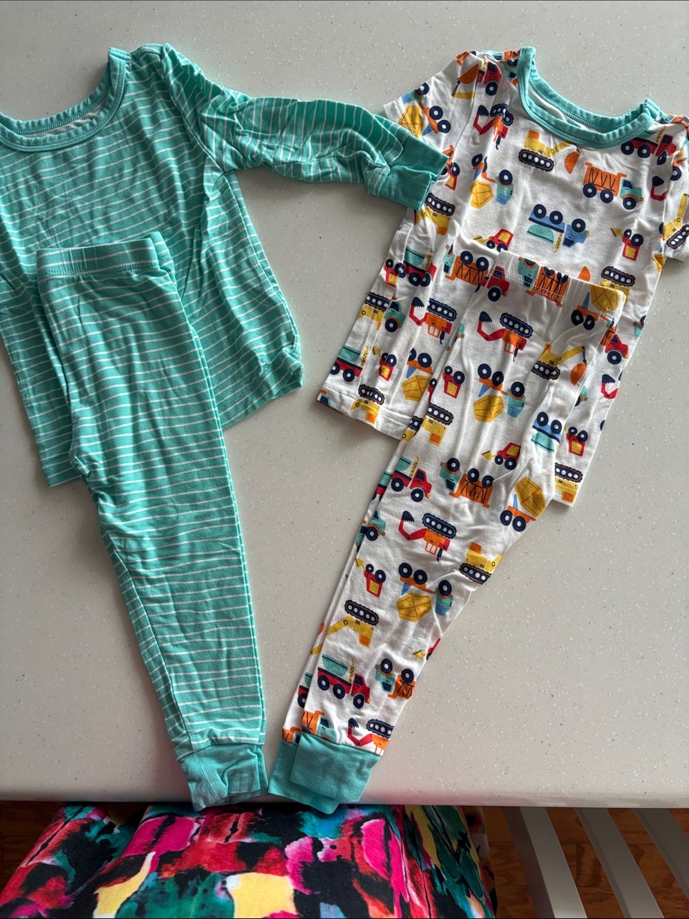 Little Me Kids Piece Pajama -2 Sets Teal Stripe & Construction Print
